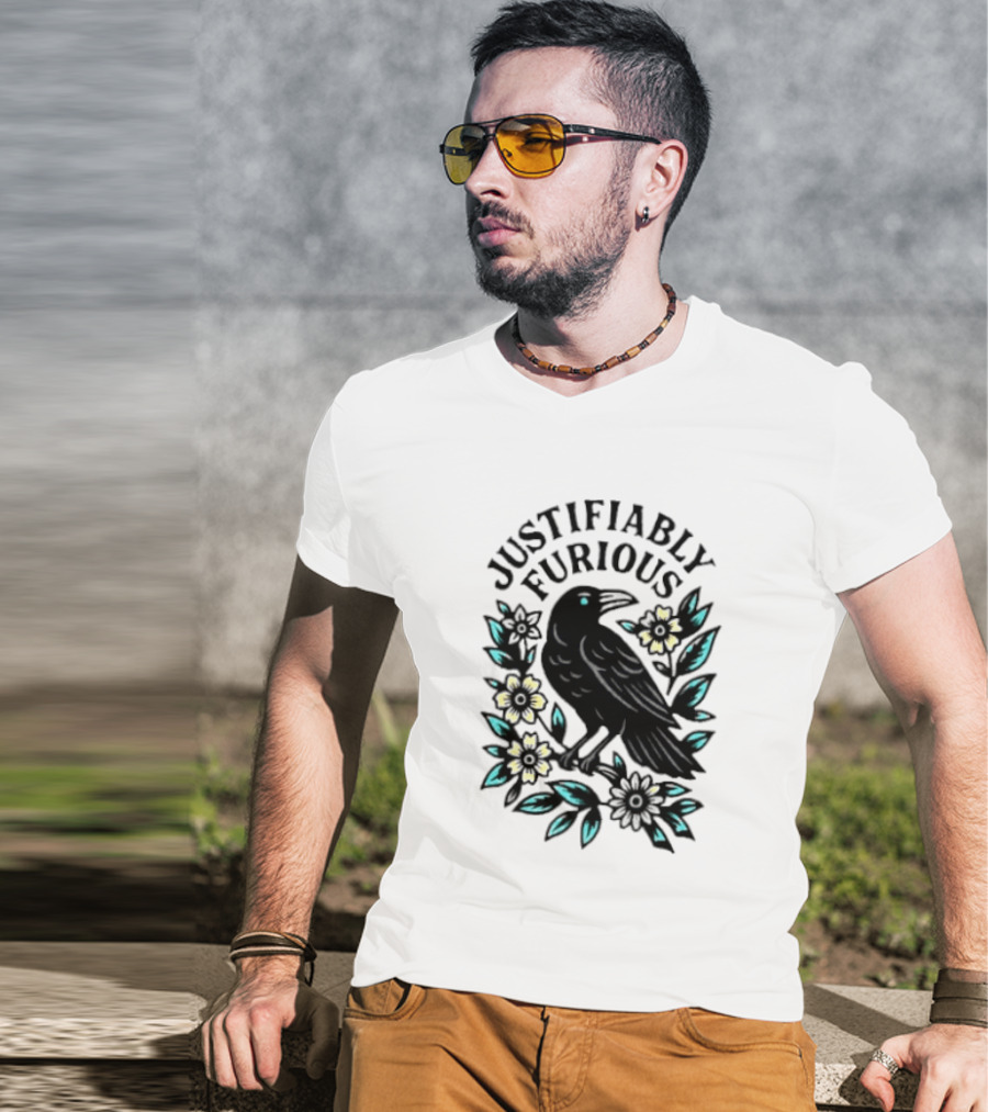 Justifiably Furious Bird With Floral Accents T-Shirt