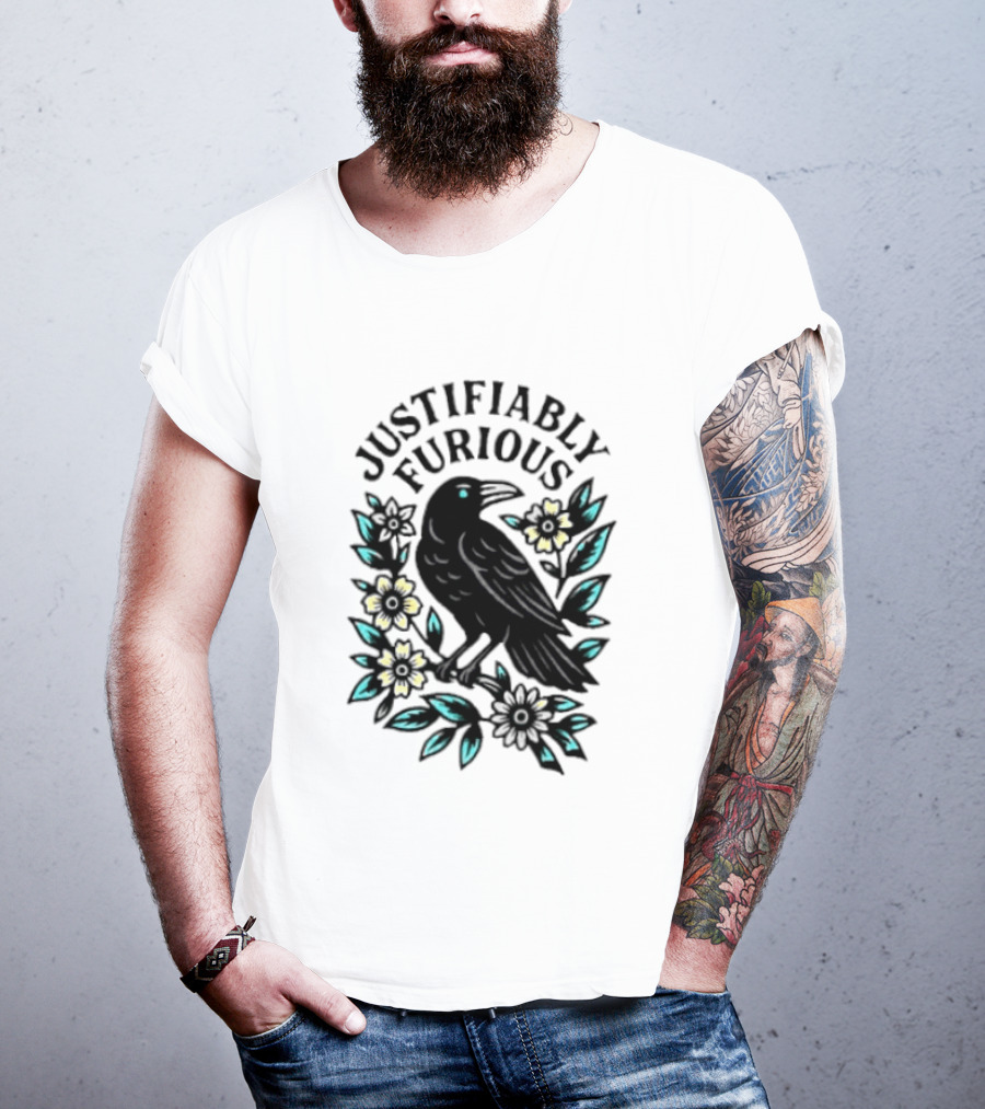 Justifiably Furious Bird With Floral Accents T-Shirt