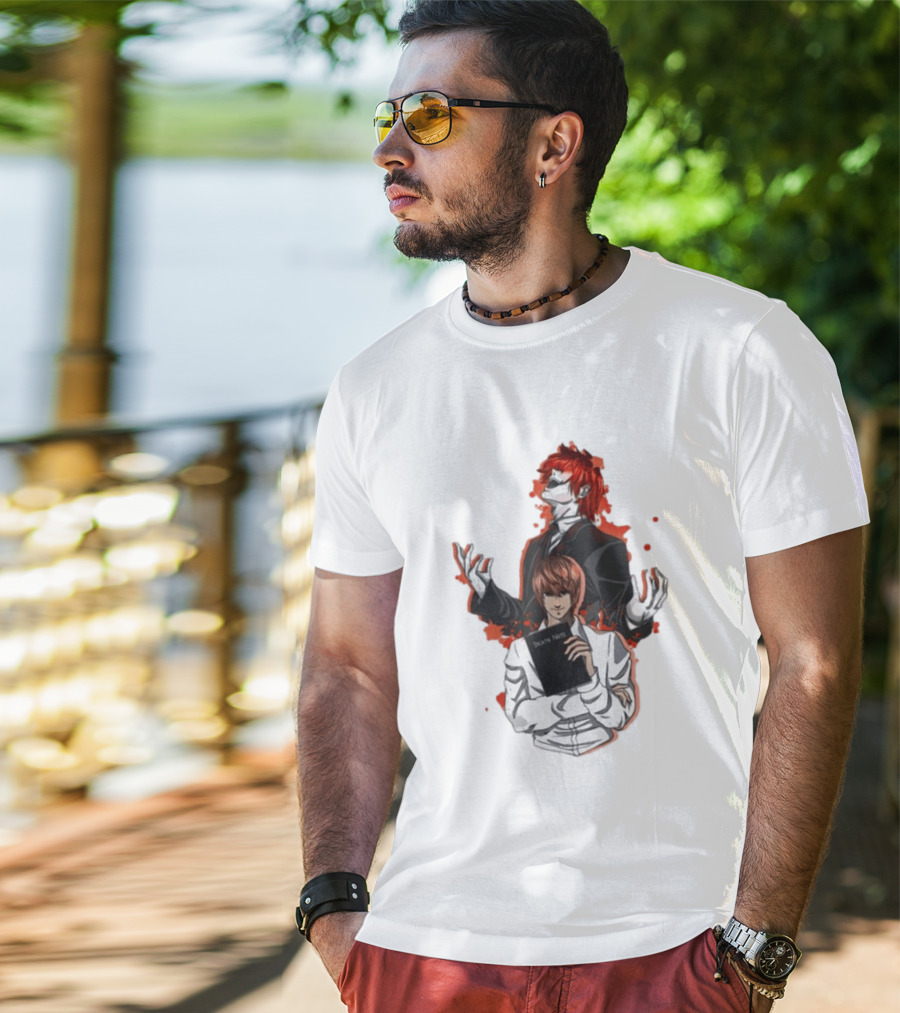 Light Yagami Raito And Ryuk Holding Death Note Anime T-Shirt