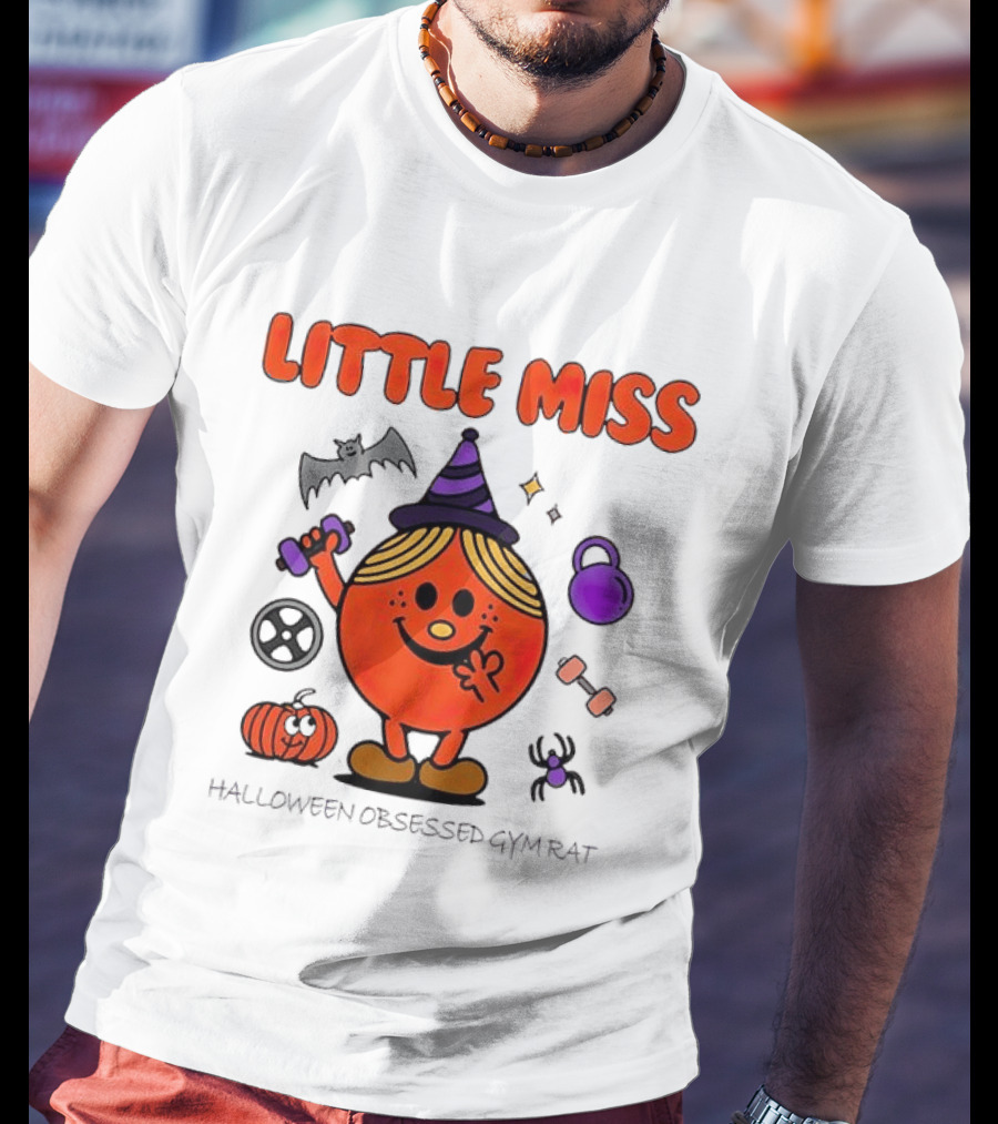 Little Miss Halloween Obsessed Gym Rat Witch With Pumpkins And Weights T-Shirt