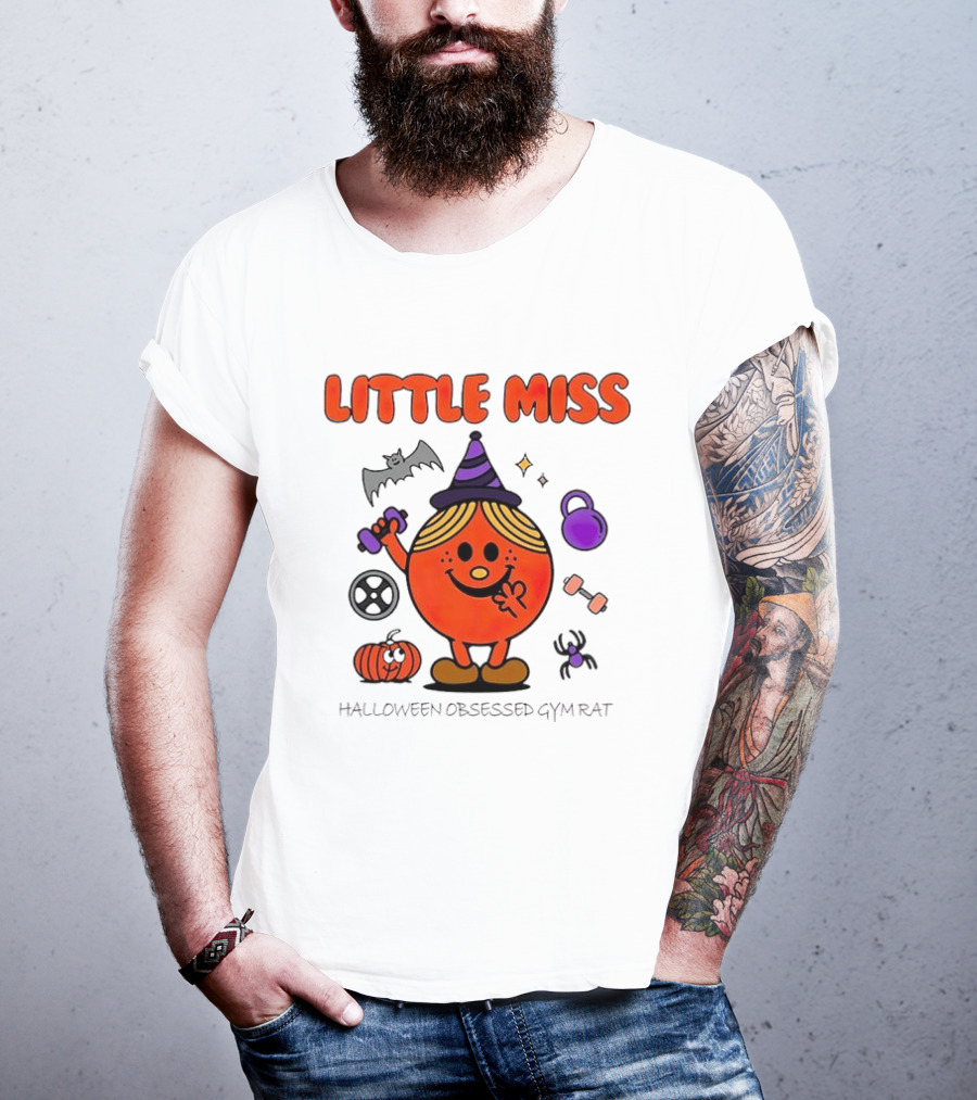 Little Miss Halloween Obsessed Gym Rat Witch With Pumpkins And Weights T-Shirt