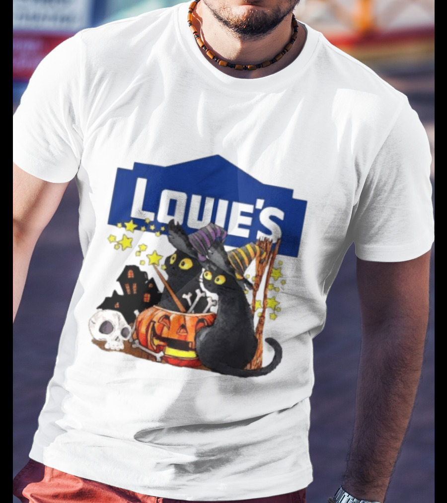 Louie's Witch Cats Halloween Pumpkins Skulls Stars T-Shirt
