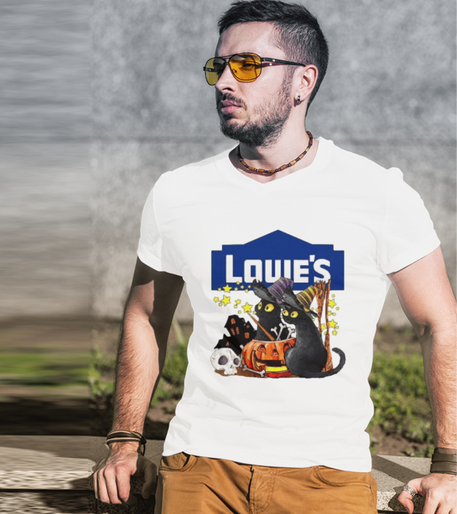 Louie's Witch Cats Halloween Pumpkins Skulls Stars T-Shirt