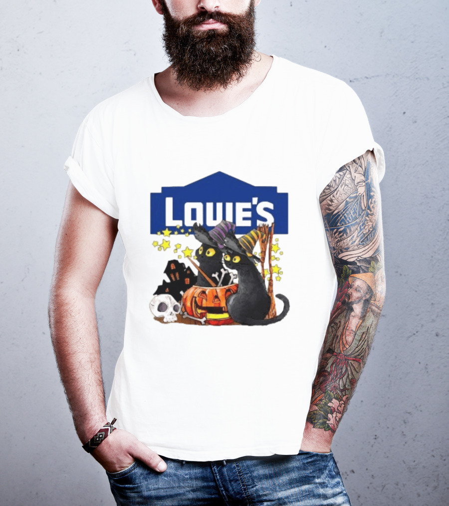 Louie's Witch Cats Halloween Pumpkins Skulls Stars T-Shirt
