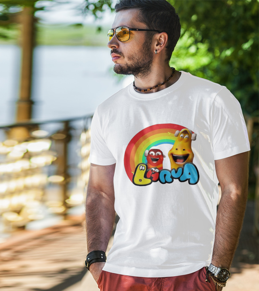Larva Cartoon Characters With Rainbow T-Shirt