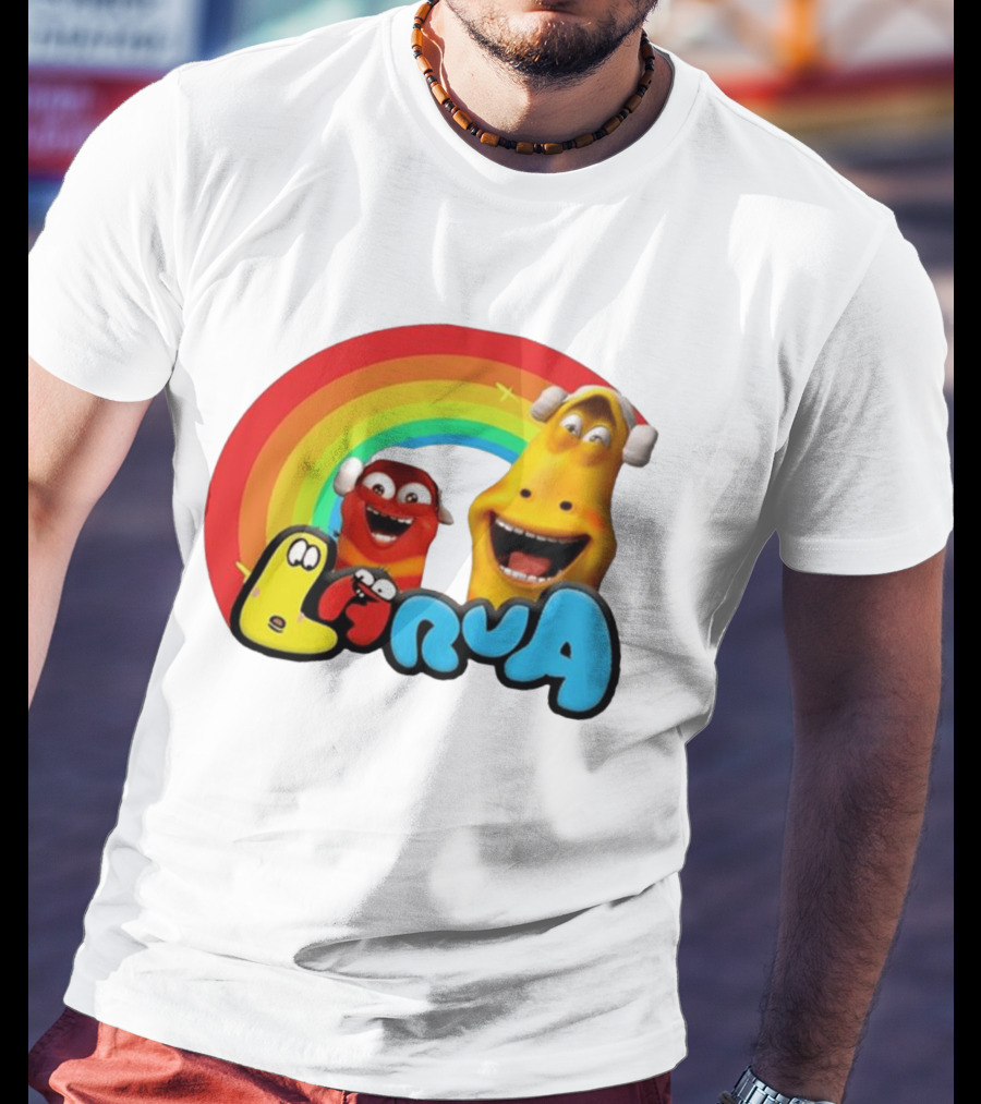 Larva Cartoon Characters With Rainbow T-Shirt