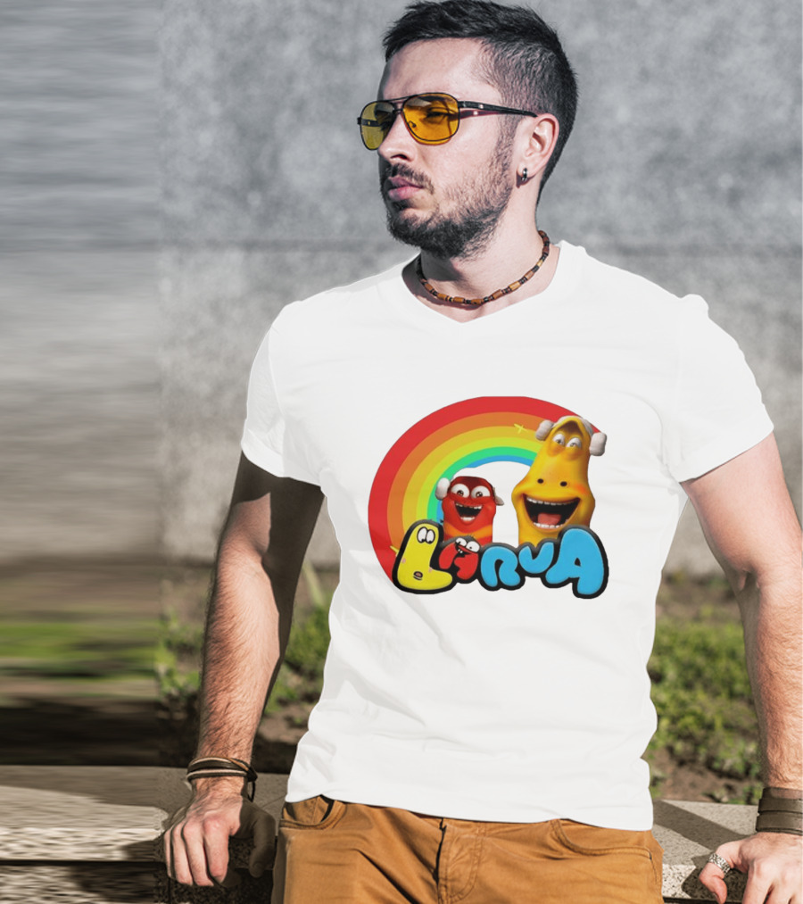 Larva Cartoon Characters With Rainbow T-Shirt