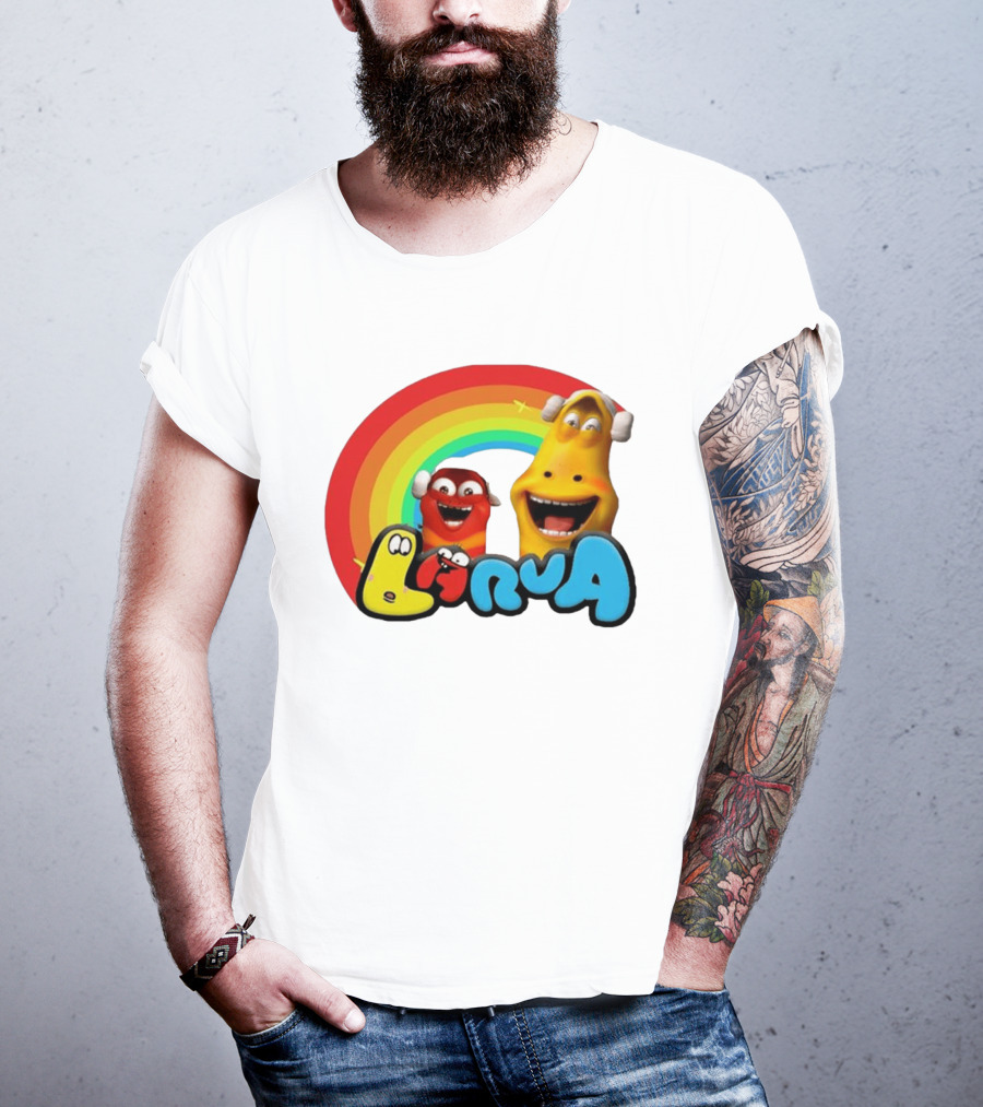 Larva Cartoon Characters With Rainbow T-Shirt