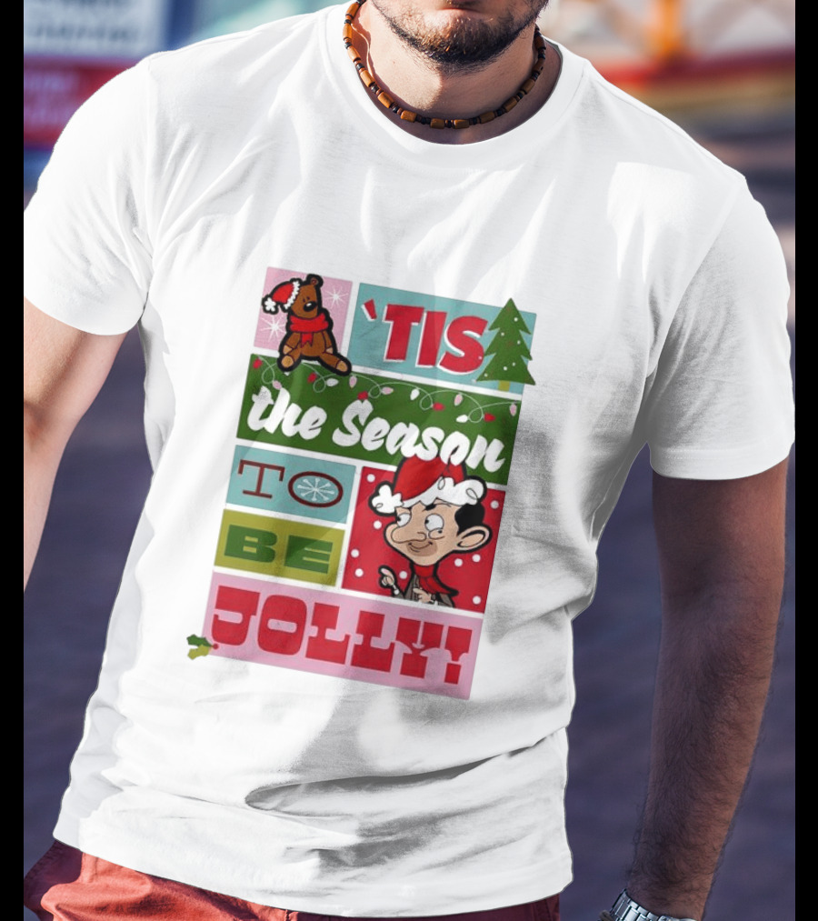 Mr Bean Tis The Season To Be Jolly Christmas Cartoon Santa Hat Fun T-Shirt