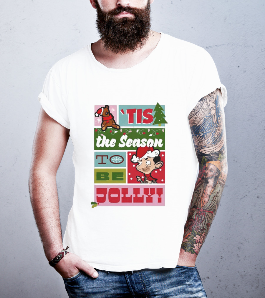 Mr Bean Tis The Season To Be Jolly Christmas Cartoon Santa Hat Fun T-Shirt