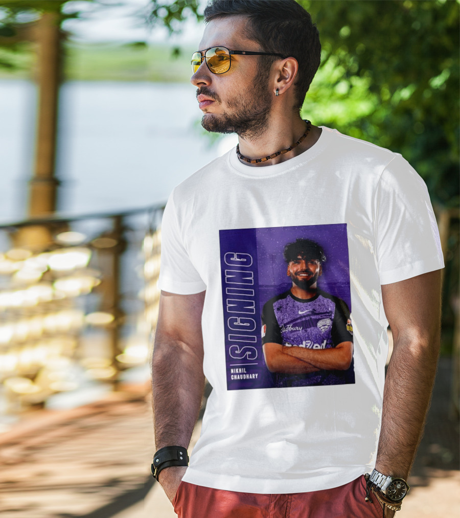 Nikhil Chaudhary Signing Hobart Hurricanes Cadbury BBL T-Shirt