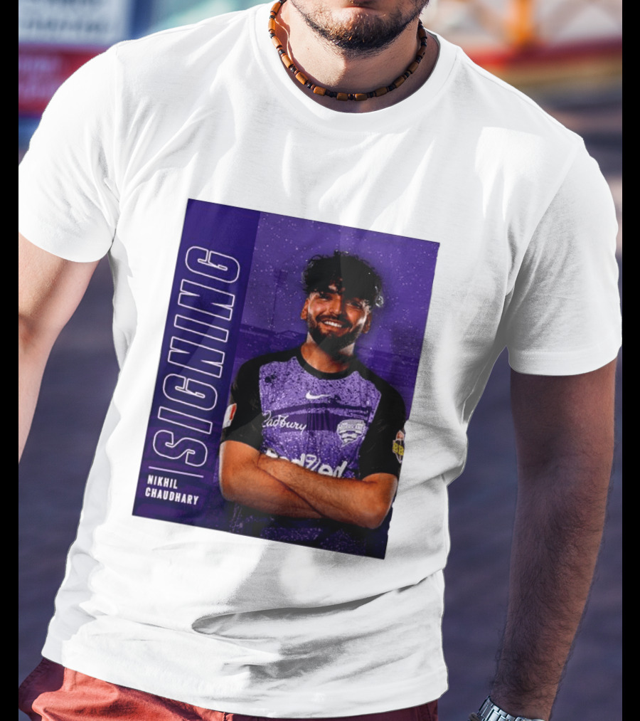 Nikhil Chaudhary Signing Hobart Hurricanes Cadbury BBL T-Shirt