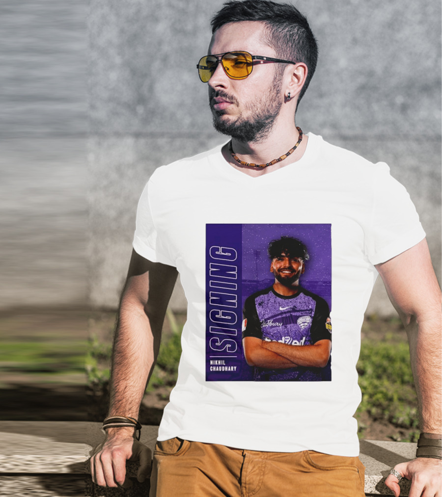 Nikhil Chaudhary Signing Hobart Hurricanes Cadbury BBL T-Shirt