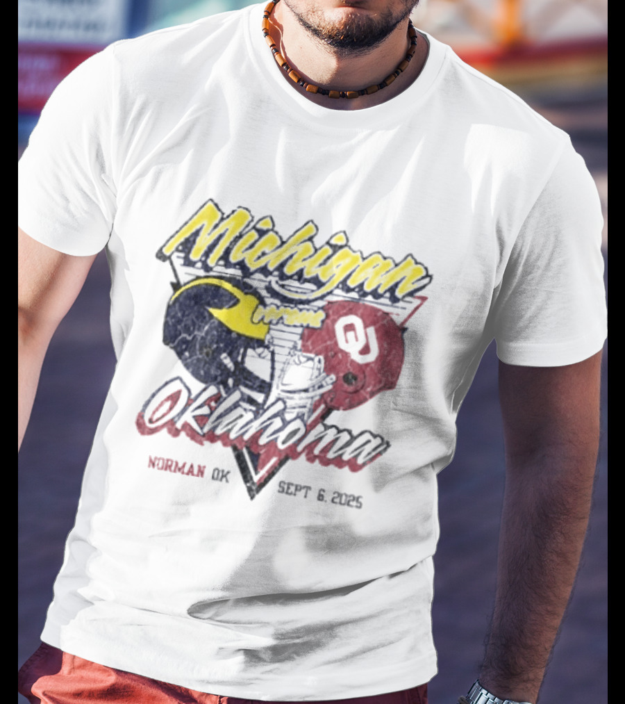 Oklahoma Sooners Vs Michigan Wolverines Football Helmet Norman OK September 6 2025 T-Shirt