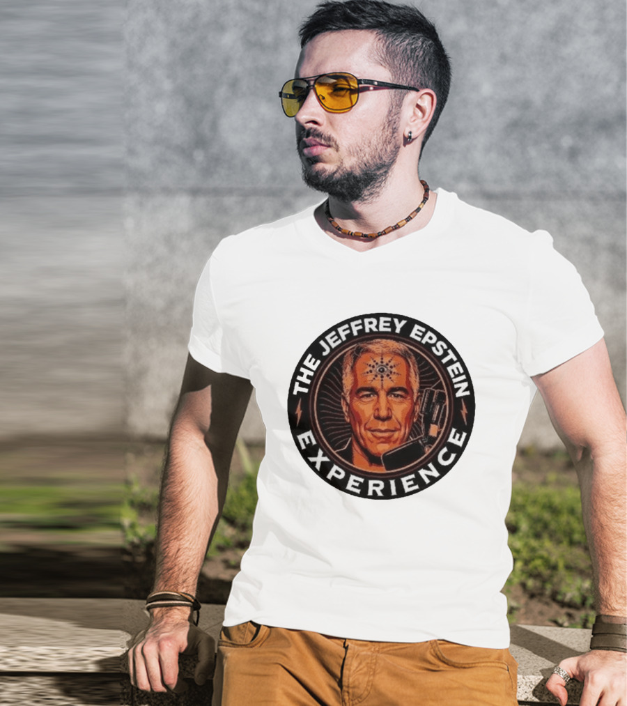 The Jeffrey Epstein Experience Meme Parody Headshot With Microphone And Psychedelic T-Shirt