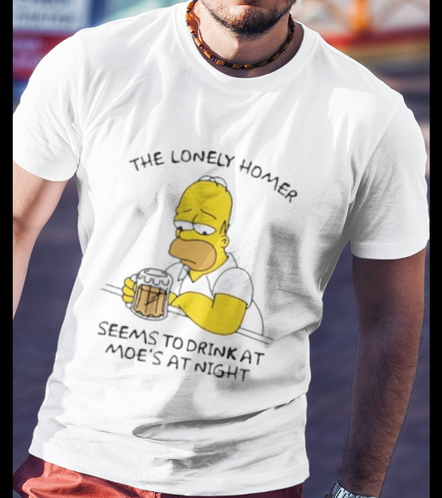 The Lonely Homer Drinking At Moe's Tavern Mood Nighttime Scene T-Shirt