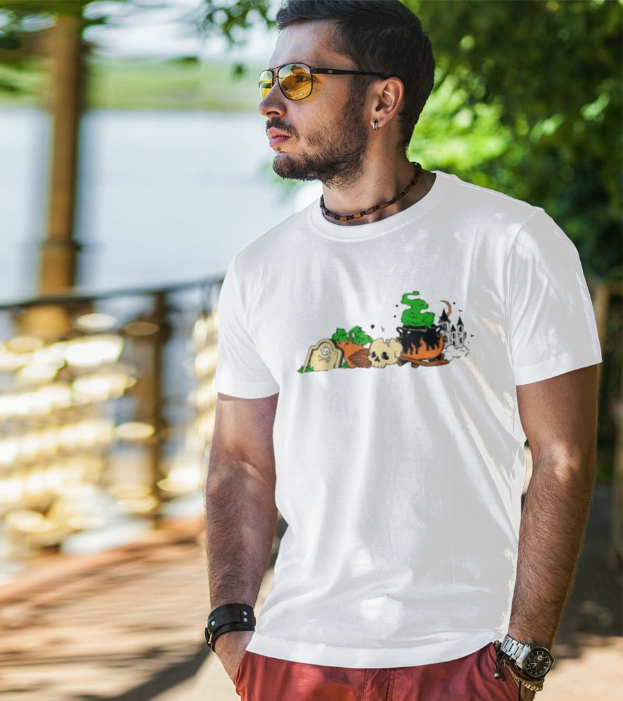 Spooky Kentucky Halloween With Pumpkins And Skull Scene T-Shirt
