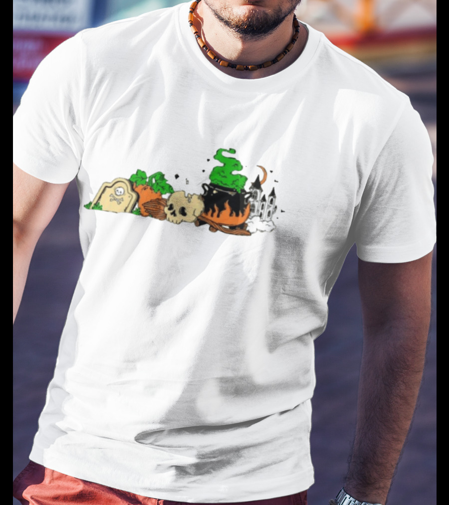 Spooky Kentucky Halloween With Pumpkins And Skull Scene T-Shirt
