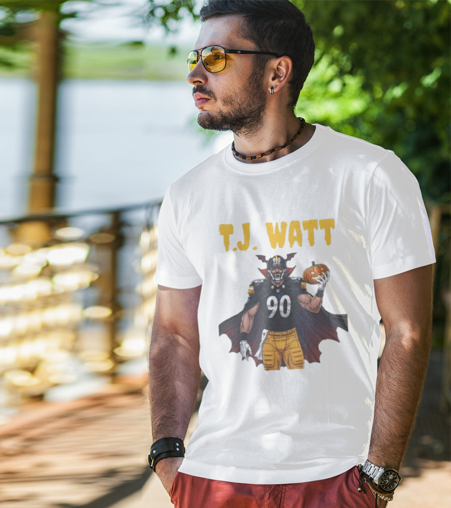 T.J. Watt Pittsburgh Steelers Halloween Dracula 90 Football Pumpkin T-Shirt