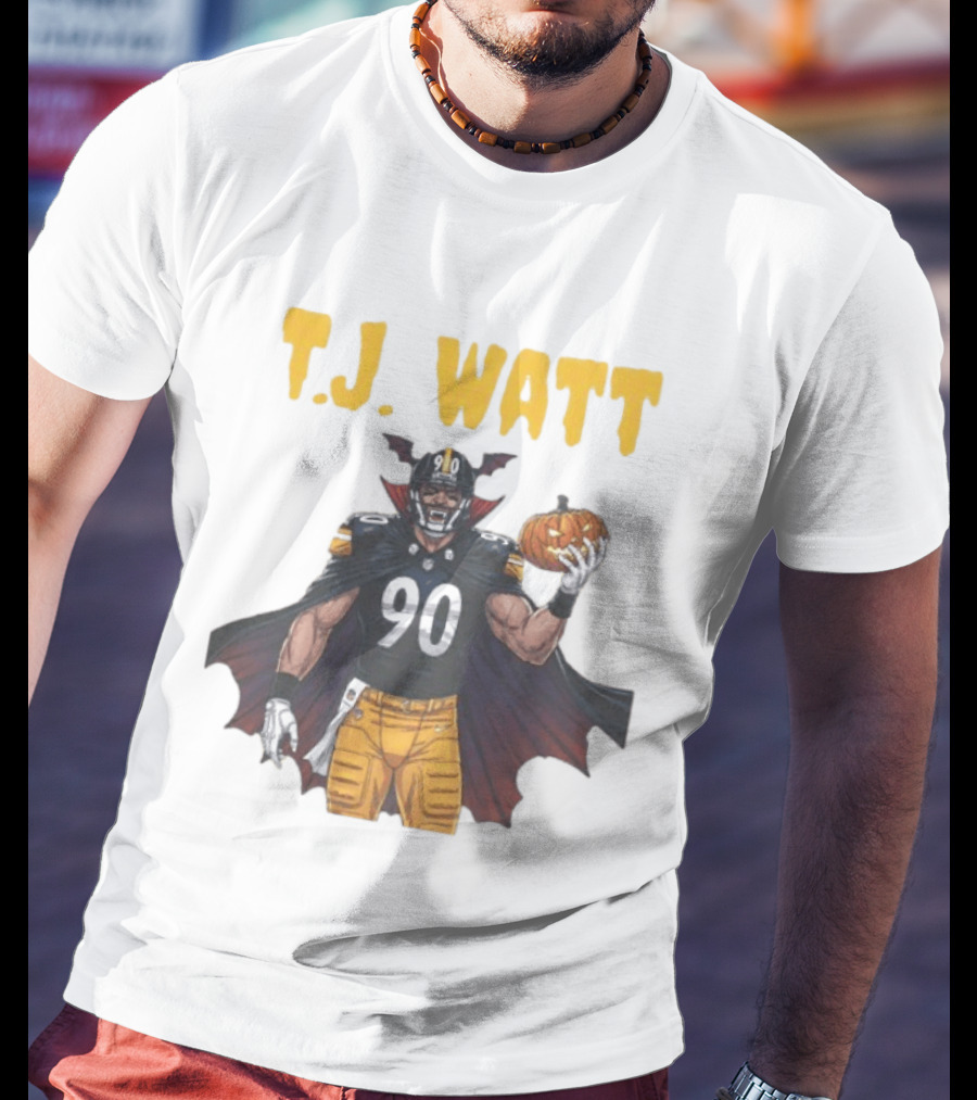 T.J. Watt Pittsburgh Steelers Halloween Dracula 90 Football Pumpkin T-Shirt
