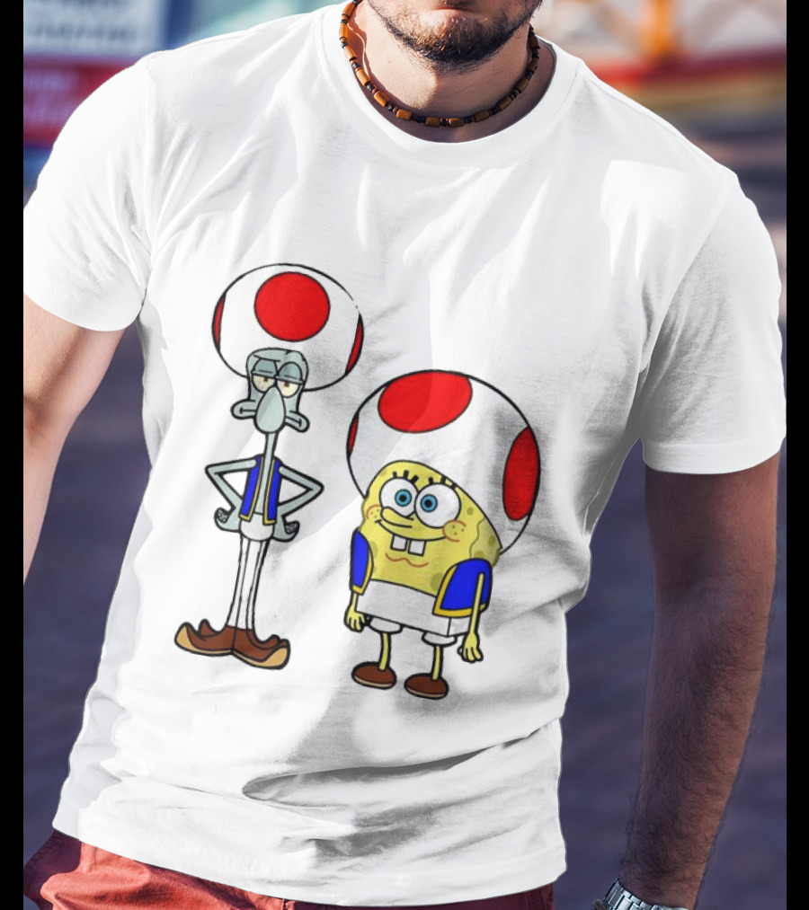Toad Squidward Spongebob Crossover Super Mario Game Characters T-Shirt
