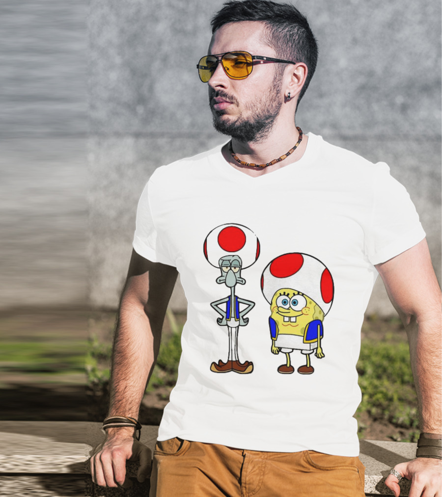 Toad Squidward Spongebob Crossover Super Mario Game Characters T-Shirt
