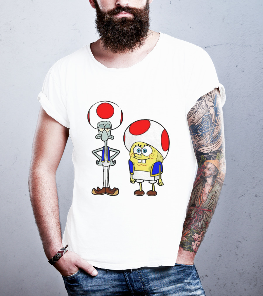 Toad Squidward Spongebob Crossover Super Mario Game Characters T-Shirt
