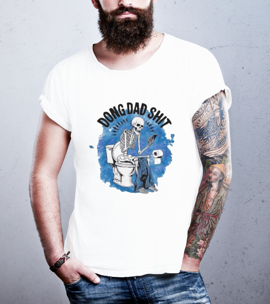 Skeleton Doing Dad Shit On Toilet With Phone And Toilet Paper T-Shirt