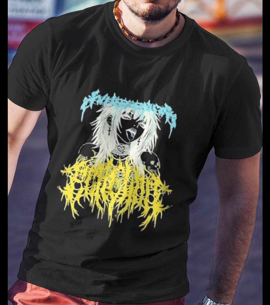 Anime Girl Emo Goth Aesthetic Crybaby Hardcore Chained Heart Cross Earrings T-Shirt