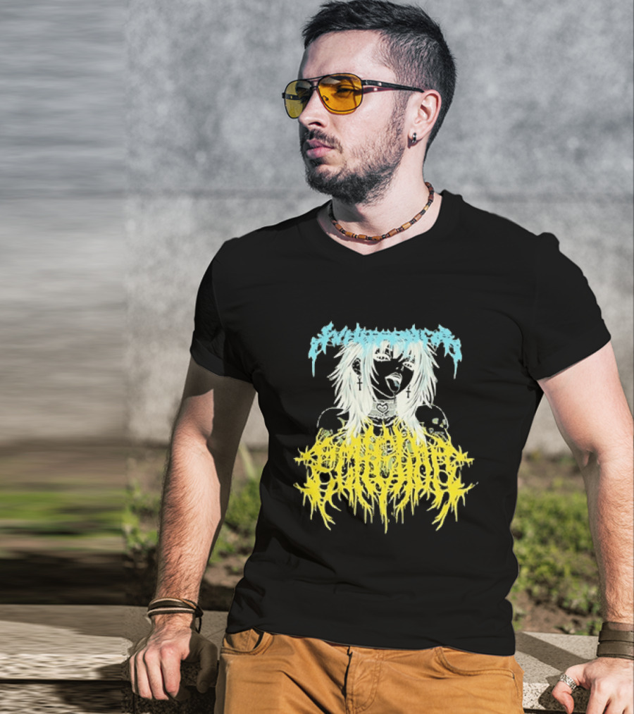 Anime Girl Emo Goth Aesthetic Crybaby Hardcore Chained Heart Cross Earrings T-Shirt