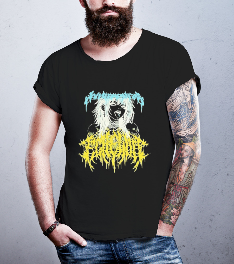 Anime Girl Emo Goth Aesthetic Crybaby Hardcore Chained Heart Cross Earrings T-Shirt