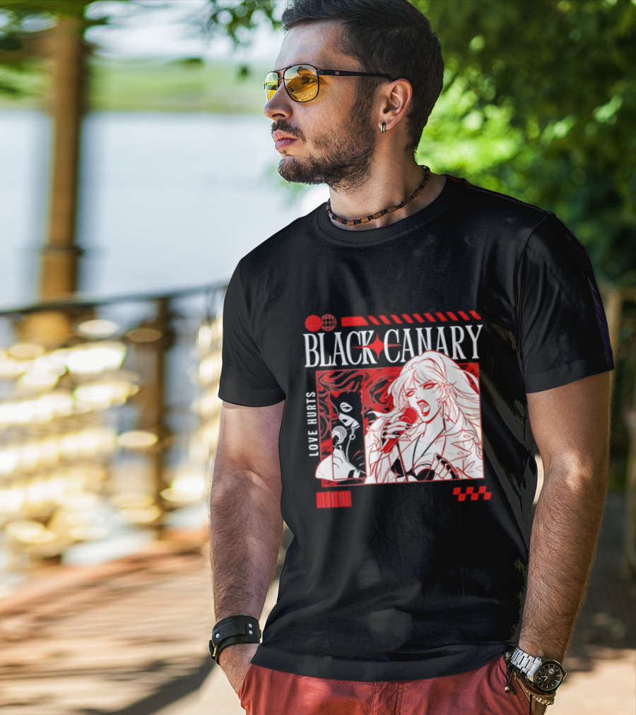 Black Canary Love Hurts DC Comics Superhero Microphone Music Scene T-Shirt