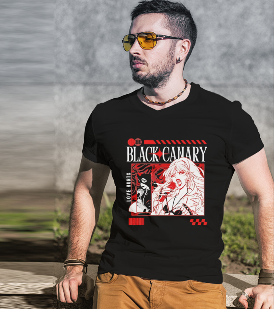 Black Canary Love Hurts DC Comics Superhero Microphone Music Scene T-Shirt