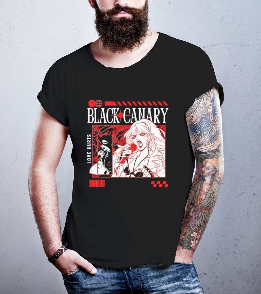 Black Canary Love Hurts DC Comics Superhero Microphone Music Scene T-Shirt