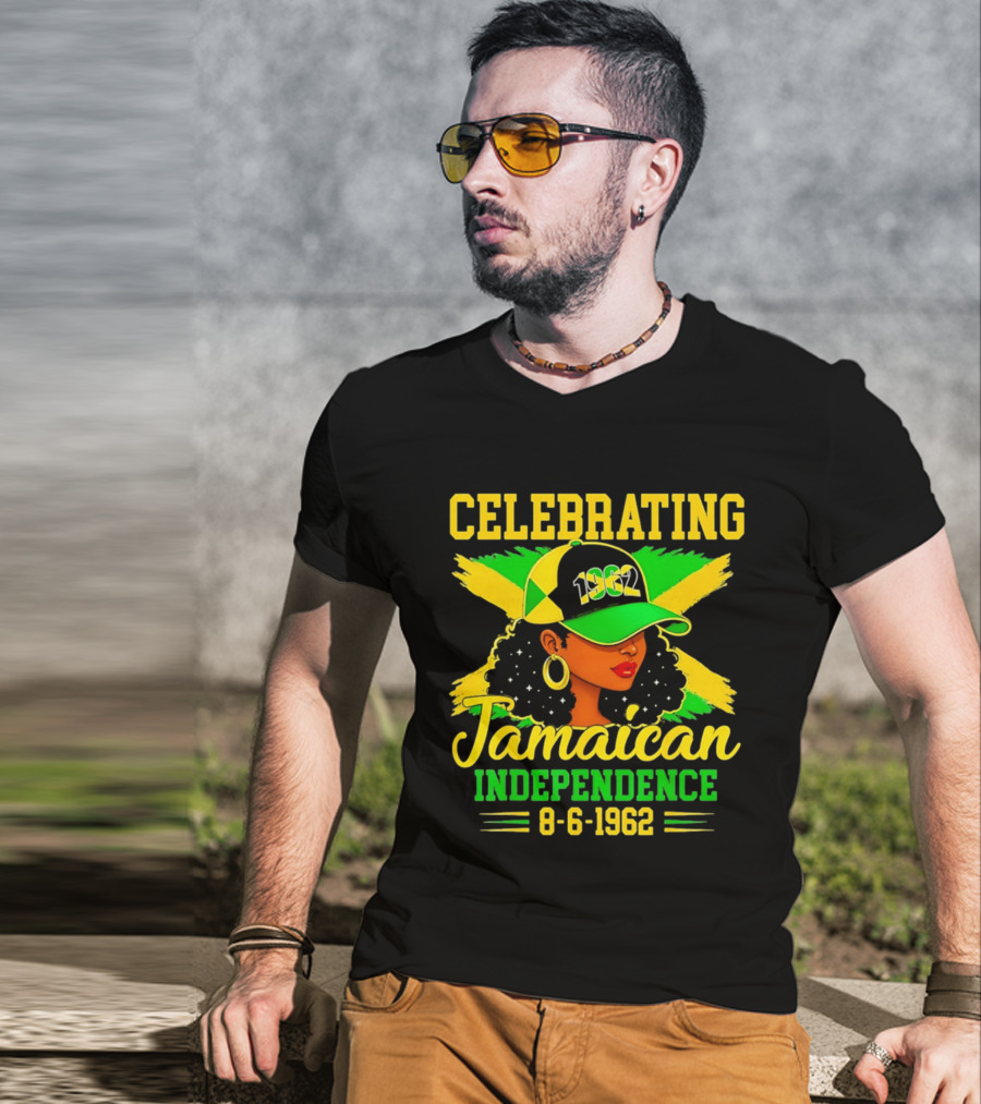 Celebrating Jamaican Independence 1962 Hat Woman And Flag 8 6 1962 T-Shirt