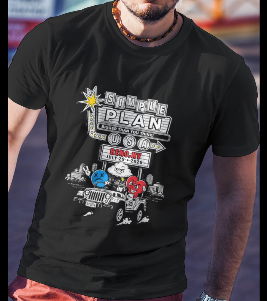 Bigger Than You Think Simple Plan USA Tour Reno NV 2026 Jeep Adventure T-Shirt