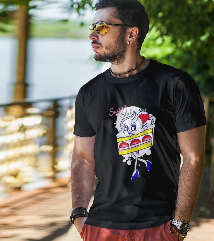 Sugar Slut Strawberry Cake Cartoon Slice With Whipped Cream And Berries T-Shirt