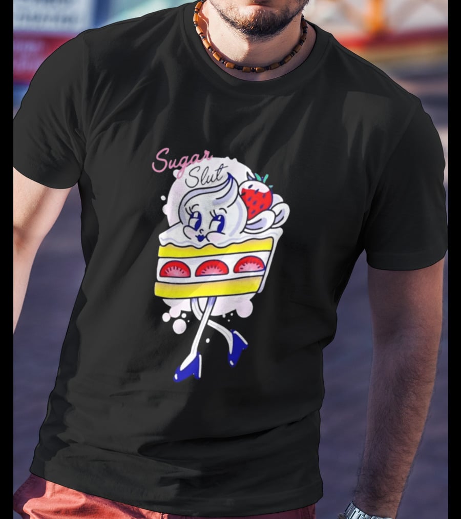 Sugar Slut Strawberry Cake Cartoon Slice With Whipped Cream And Berries T-Shirt