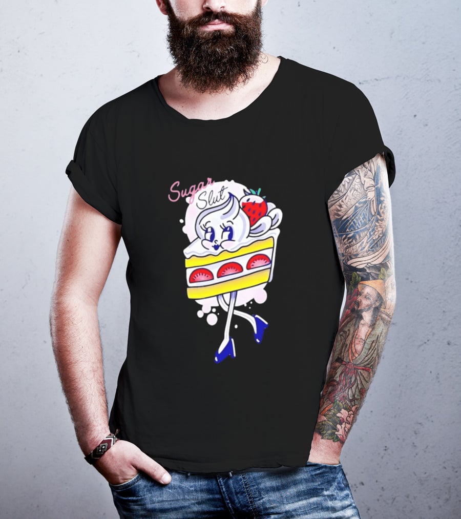 Sugar Slut Strawberry Cake Cartoon Slice With Whipped Cream And Berries T-Shirt