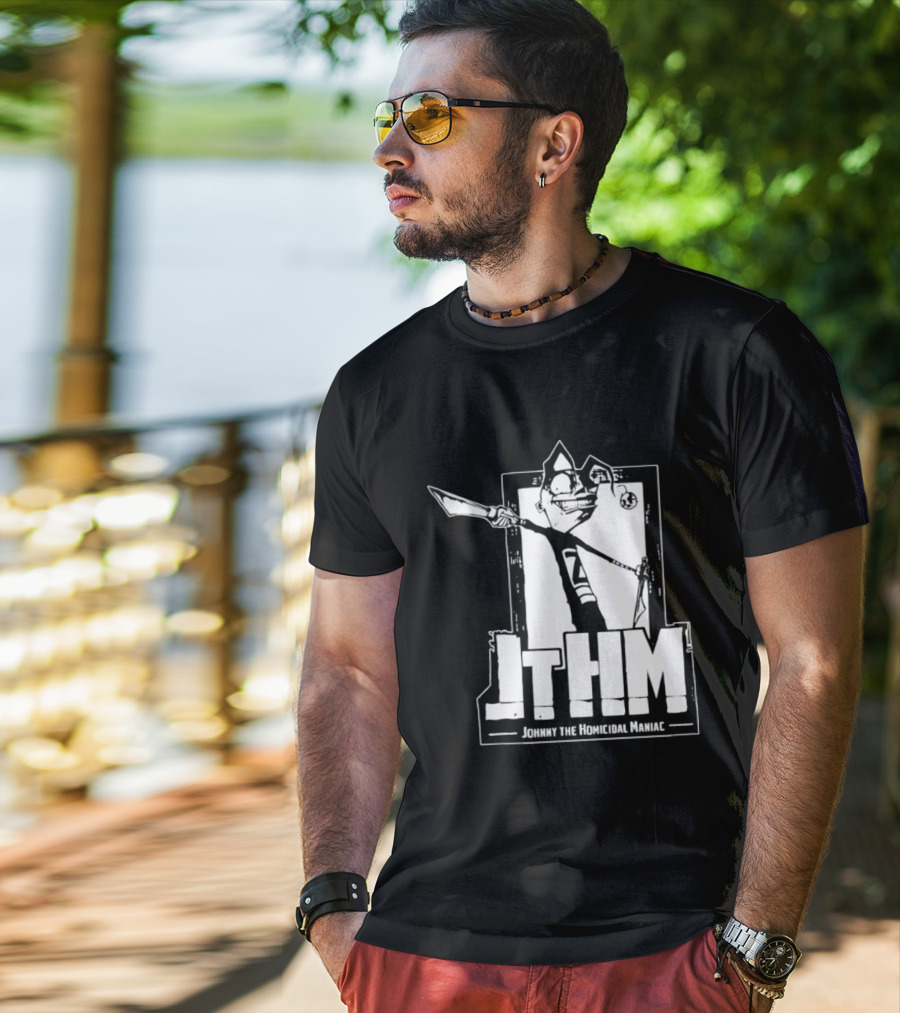 JTHM Johnny The Homicidal Maniac Distressed Black And White Comic T-Shirt