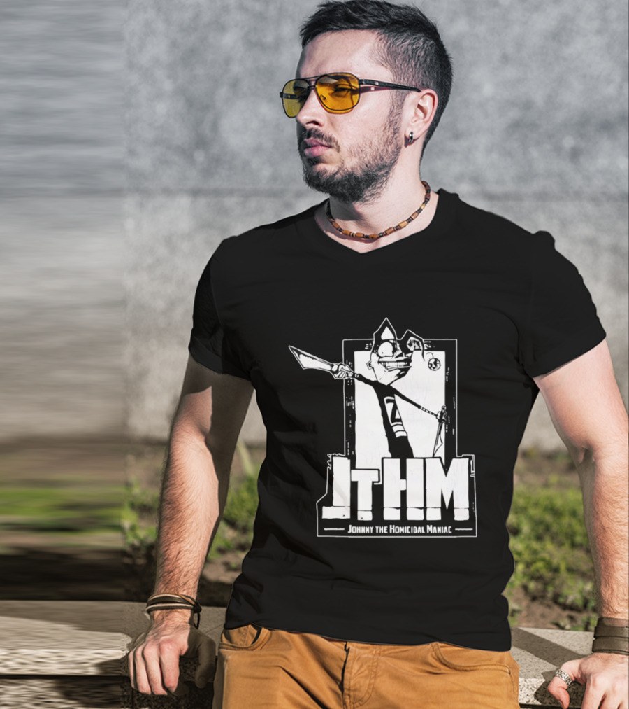 JTHM Johnny The Homicidal Maniac Distressed Black And White Comic T-Shirt