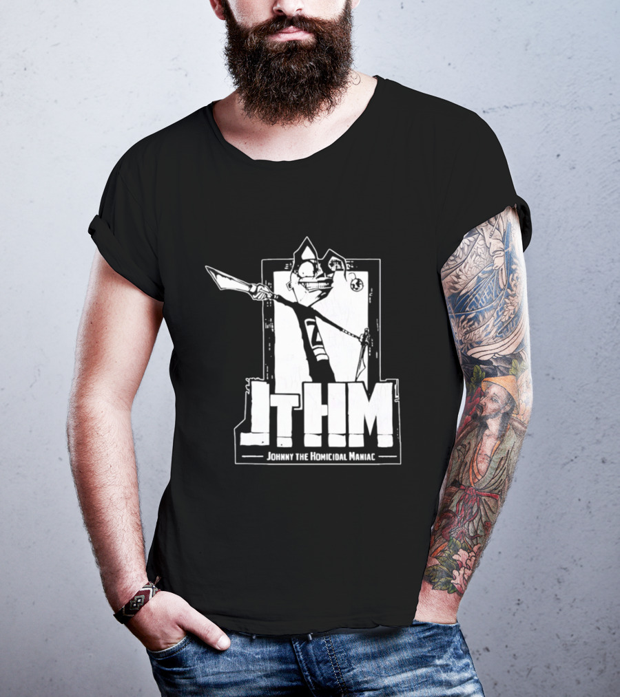 JTHM Johnny The Homicidal Maniac Distressed Black And White Comic T-Shirt