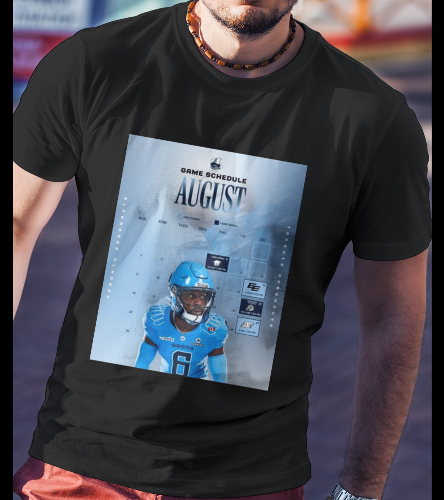Toronto Argonauts August Game Schedule 2023 CFL Football Player Calendar T-Shirt