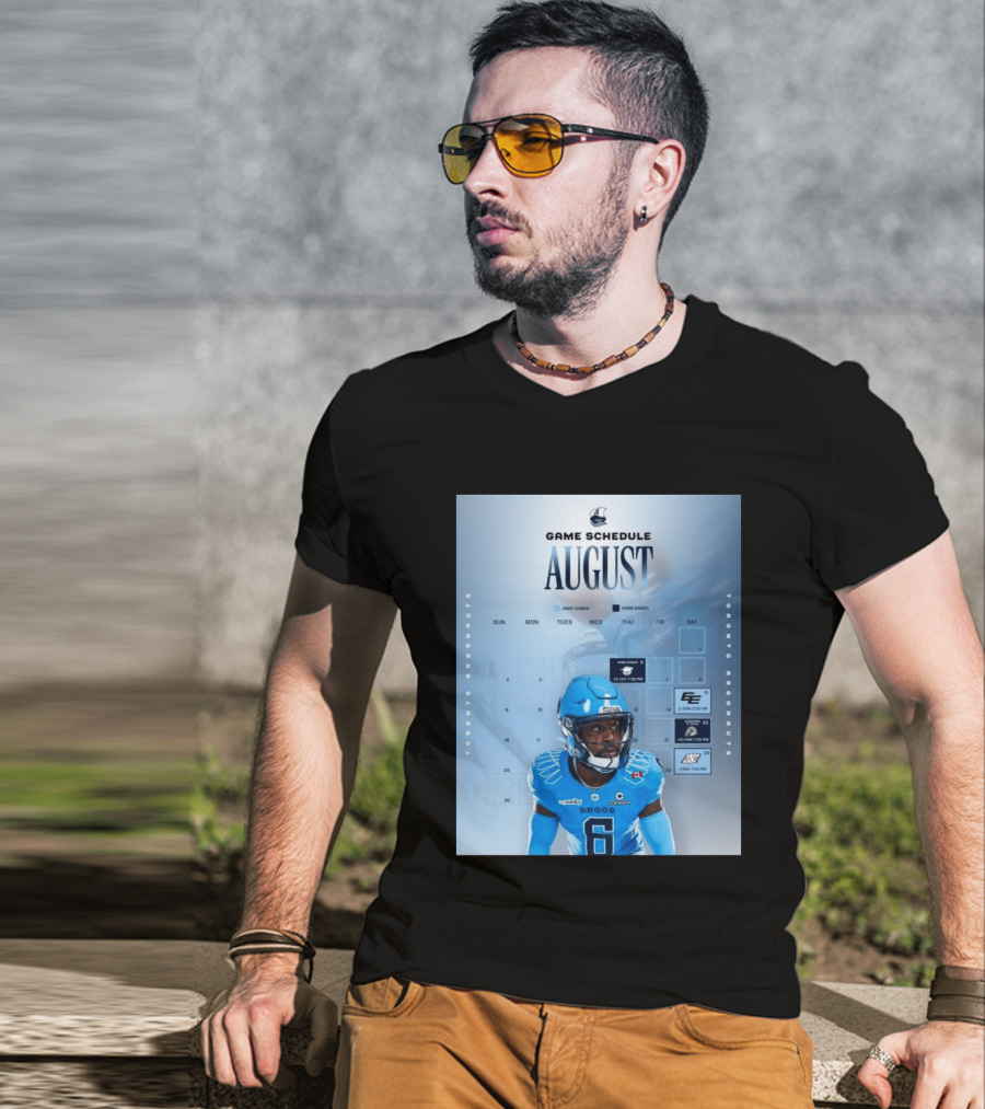 Toronto Argonauts August Game Schedule 2023 CFL Football Player Calendar T-Shirt