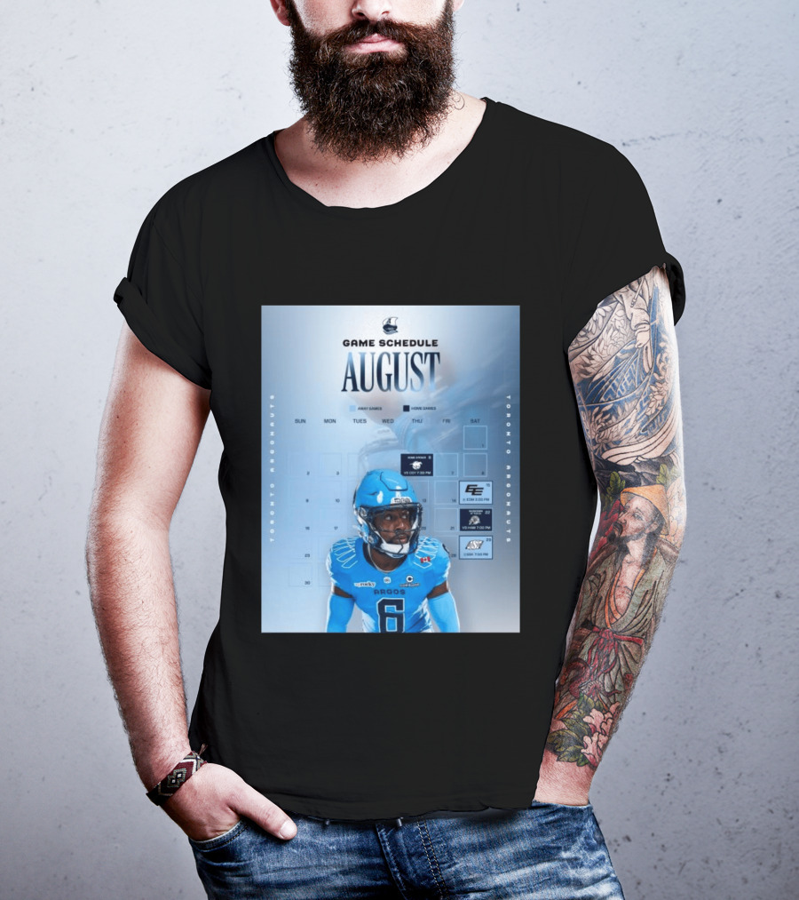 Toronto Argonauts August Game Schedule 2023 CFL Football Player Calendar T-Shirt