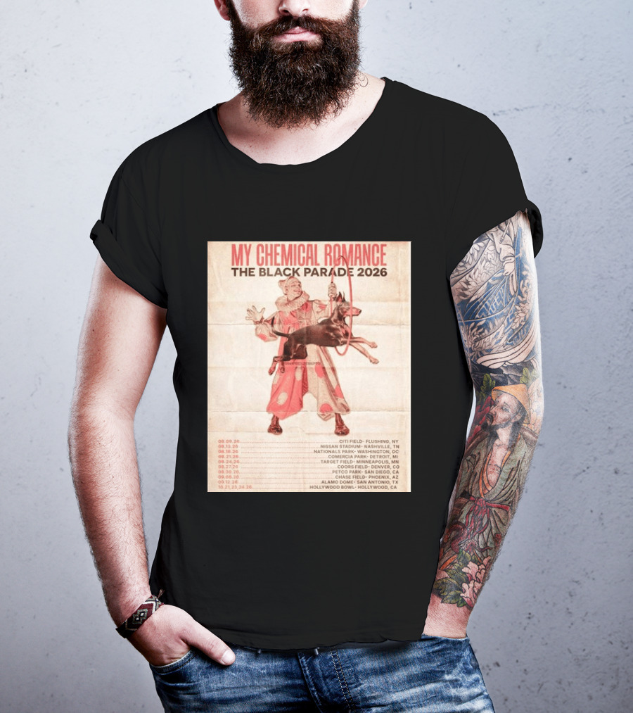 My Chemical Romance The Black Parade 2026 Tour Dates Clown And Dog T-Shirt