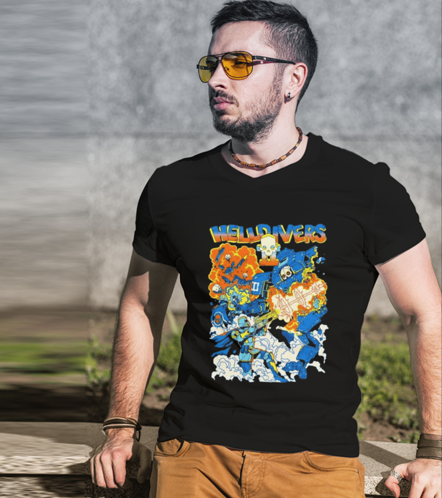 Helldivers Super Earth Soldier Combat Action Explosive Battle Scene T-Shirt