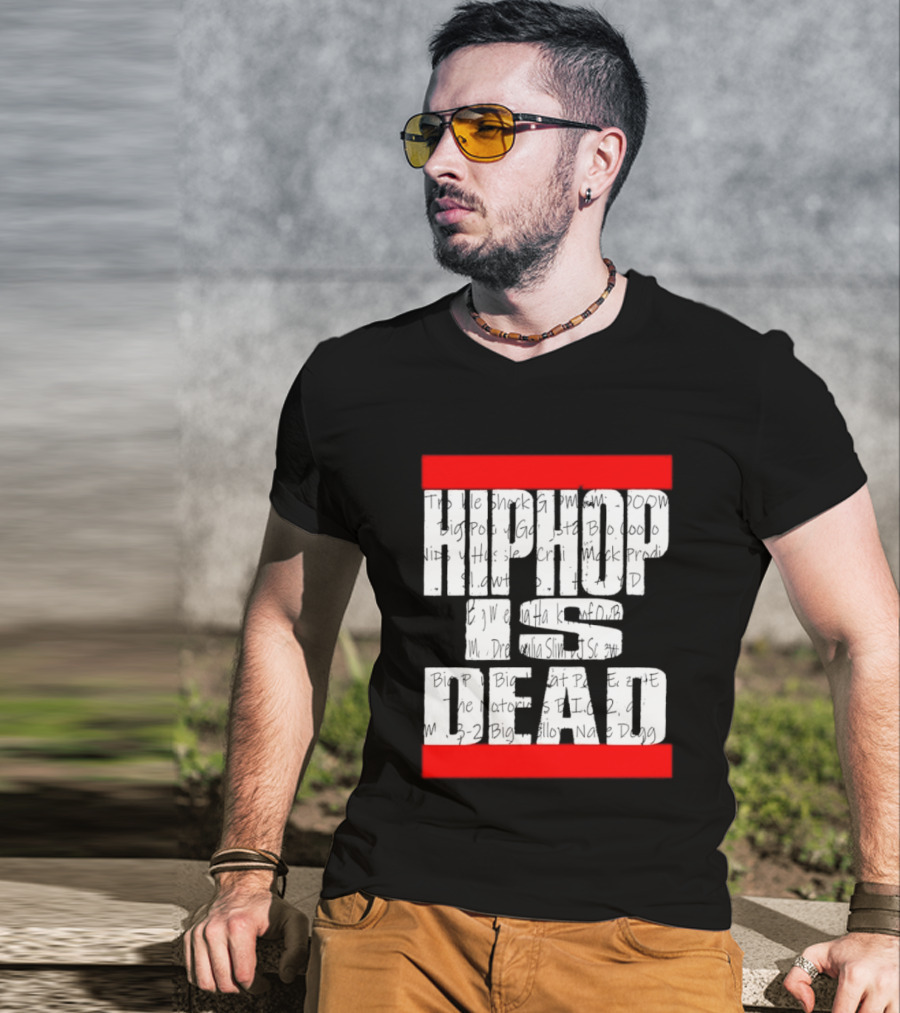 Hip Hop Is Dead White Text With Red Bars T-Shirt