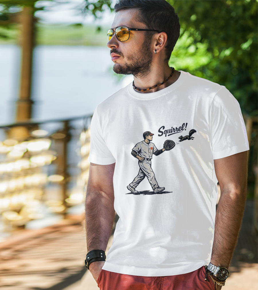 Baseball Player With Glove And Squirrel Chase T-Shirt