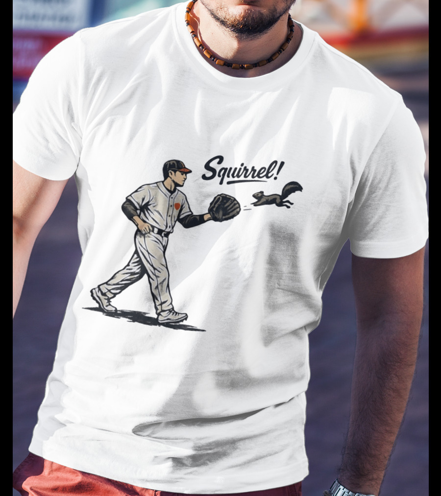 Baseball Player With Glove And Squirrel Chase T-Shirt